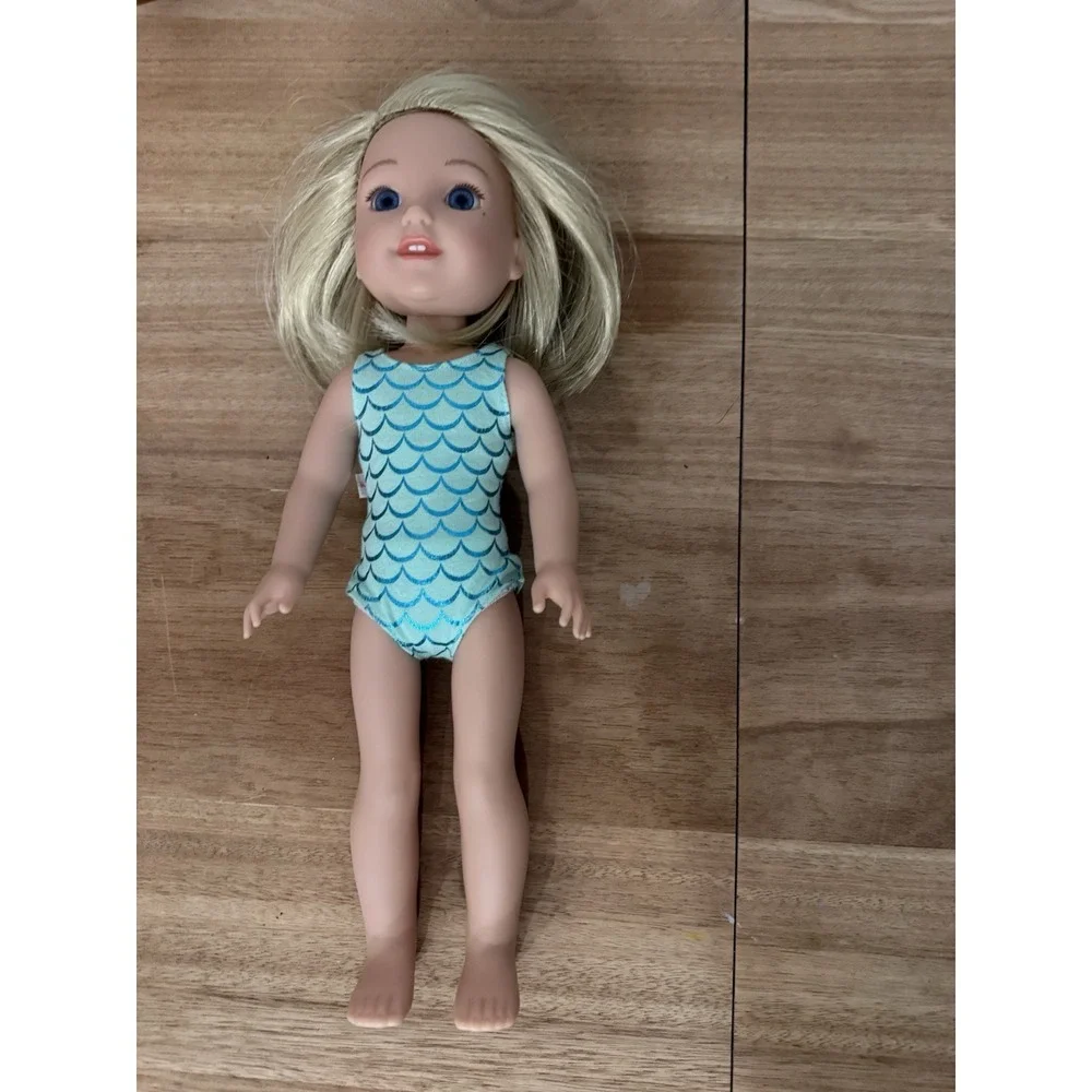 American Girl WellieWishers Camille Doll Mermaid Swimsuit Blonde Blue Eye 14
